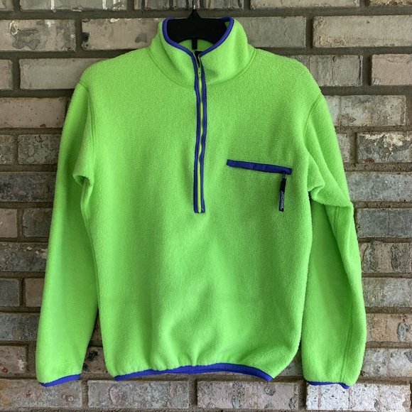 Vintage 89/90 Patagonia Pull Over Fleece 1/2 Zip Jacket Green Purple USA 25751 M